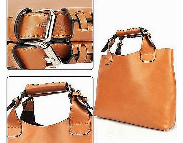 kingthing-UK PU Leather Wave Pattern Handle Vintage Celebrity Tote Handbag Shopping Bag(Brown)