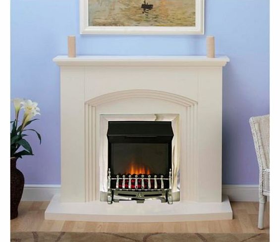 Modern Cream Chrome Electric Fire Surround and Hearth Set Fireplace Suite