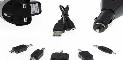 Universal UK Mains, In-Car and USB Charger with 5 tips for Nokia, LG, Samsung, Motorola and Blackberry - Black