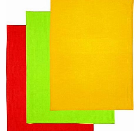 Kitchen Craft Bright Coloured Waffle Tea Towels, Set of 3