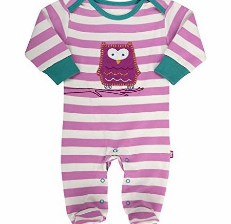 Kite Baby Girls Stripy Owl Sleepsuit Long Sleeve Footies, Pink, 0-3 Months