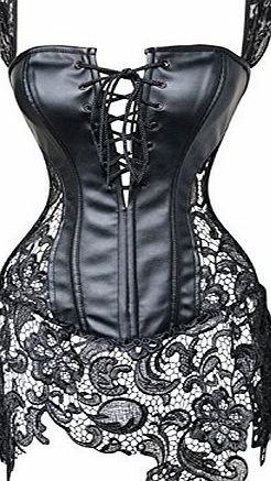 Kiwi-Rata Lady Faux Leather Lace Up Front Zipper Back Corset Goth Bustier Black Size UK 18-20