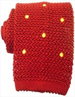 Red/Yellow Spotted Silk Knitted Tie by
