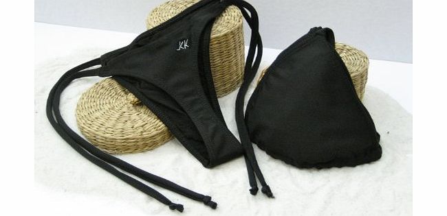 KKompany Brazilian Bikini Thong Set Lady String Swimwear Tiny Micro Bottom (Bottom UK10   Top Large, Black)