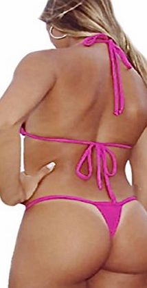 KKompany Womens New Brazilian Micro Thong Bikini Mini Adjustable Bottom Swimwear Sexy Bottom Top Pink UK12 (Large)
