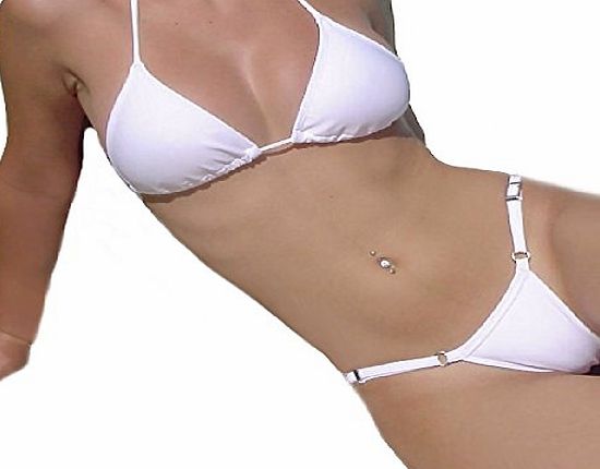 KKompany Womens New Brazilian Micro Thong Bikini Set Swimwear Sexy Bottom Top White Bottom UK12   Top Xlarge