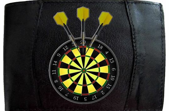 Klassek Dartboard Yellow Darts Mens Soft Black Leather Wallet Novelty Sport Printed Picture