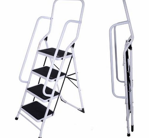 KMS FoxHunter Foldable 4 Step Steel Non Slip Ladder tread Stepladder With Safety Side Rail Handrail Home Kitchen