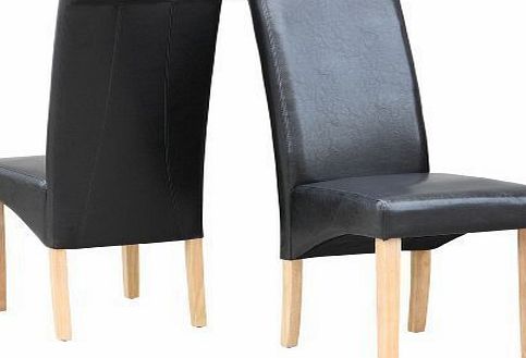 KMS FoxHunter Furniture Set of 6 Premium Black Faux Leather Dining Chairs Roll Top Scroll High Back with Solid Wood Legs Foam Padded Seat Contemporary Modern Look