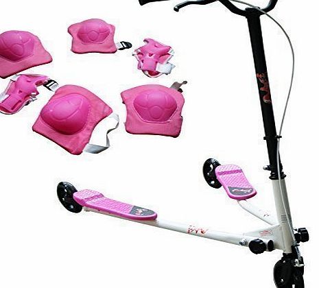 KMS FoxHunter Kids Pink Large Tri Motion Push Scooter Swing Trike Slider Striker Drifter with 3 Wheels for Age 7 