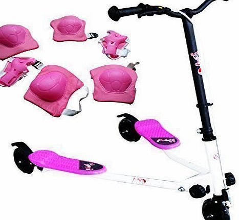 KMS FoxHunter Kids Pink Mini Tri Push Scooter Swing Motion Trike Slider Striker Drifter with 3 Wheels 3 Motion for Age 5 