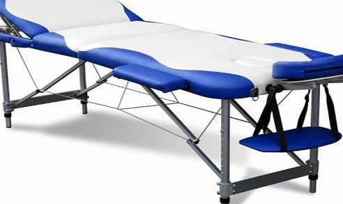 KMS FoxHunter Luxury Portable Lightweight Massage Table Beauty Couch Therapy Bed Folded 3 Section Aluminium Frame Black White with Headrest Armsupport Carrying Bag