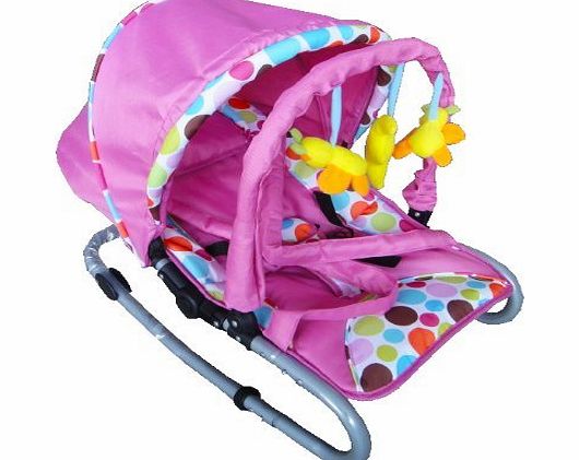 FoxHunter New Baby Infant Child Bungee Bouncer Rocker Recline chair With Hood and Toys Bar Pink With Spot 38cm X 34cm X 78CM