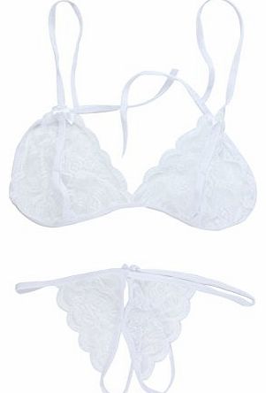 TM) White Sensual Open Crotch Bikini G-string Crotchless Sexy Lingerie Set With Kobwas Keyring