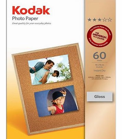 Kodak Photo Paper, Glossy Photo Paper, 100 x 150 mm, 180 g/m2, 60 Sheets