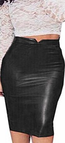 Koly Womens Faux Leather Bodycon Stretch Skirt High Waist Slim Party Pencil Skirt