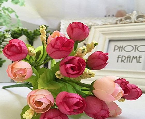Kolylong 15 Heads Unique Artificial Rose Silk Fake Flower Leaf Home Decor Bridal Bouquet (Pink)