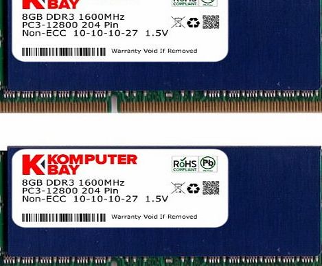 Komputerbay 16GB (2x 8GB) DDR3 PC3-12800 1600MHz SODIMM 204-Pin Laptop Memory 10-10-10-27