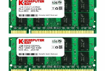 Komputerbay 2GB 2X 1GB DDR2 533MHz PC2-4200 PC2-4300 DDR2 533 (200 PIN) SODIMM Laptop Memory