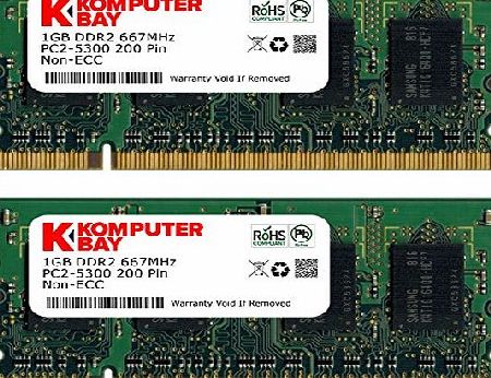 Komputerbay 2GB (2x 1GB) DDR2 667MHz PC2-5300 PC2-5400 (200 PIN) SODIMM Laptop Memory with Samsung semiconductors