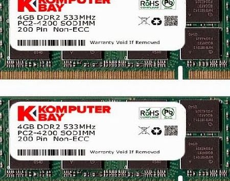 Komputerbay 8GB (2x 4GB) 200 Pin 533MHz PC2-4200/PC2-4300 DDR2 SODIMM Laptop Memory
