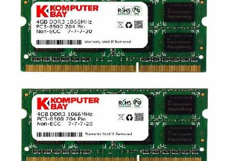 Komputerbay 8GB (2x 4GB) 204 Pin 1066MHz PC3-8500 DDR3 SODIMM Laptop Notebook Memory for Apple Mac Mini