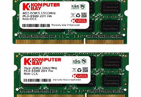 Komputerbay 8GB (2x 4GB) DDR3 SODIMM (204 pin) 1066Mhz PC3 8500 for Apple 8 GB