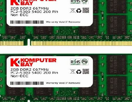 Komputerbay  4GB (2X 2GB) DDR2 667MHz PC2-5300 PC2-5400 (200 PIN) SODIMM Laptop Memory with Samsung Chips