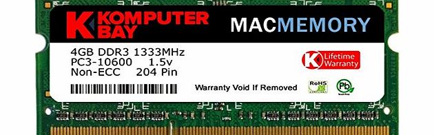 Komputerbay MACMEMORY 4GB DDR3 PC3-10600 1333MHz SODIMM 204-Pin Laptop Memory for Apple Mac