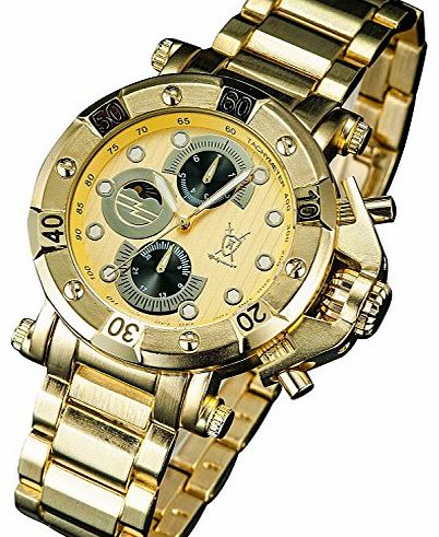 Gents Classic Gold Bracelet Watch Big Dial Multifunction Day Date Konigswerk AQ101135G