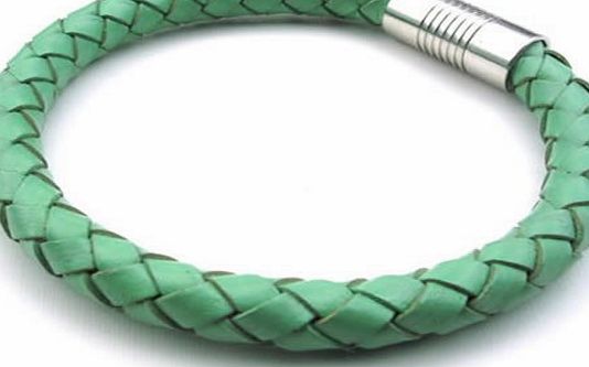 KONOV  Jewellery Braided Genuine Leather Mens Womens Bracelet Wristband, Stainless Steel Magnetic Charm Clasp, Colour Green Silver, Length 8 inch (with Gift Bag)