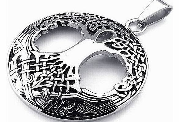  Jewellery Mens Womens Celtic Tree of Life Stainless Steel Pendant Necklace, Colour Black Silver - 26 inch Chain(with Gift Bag)