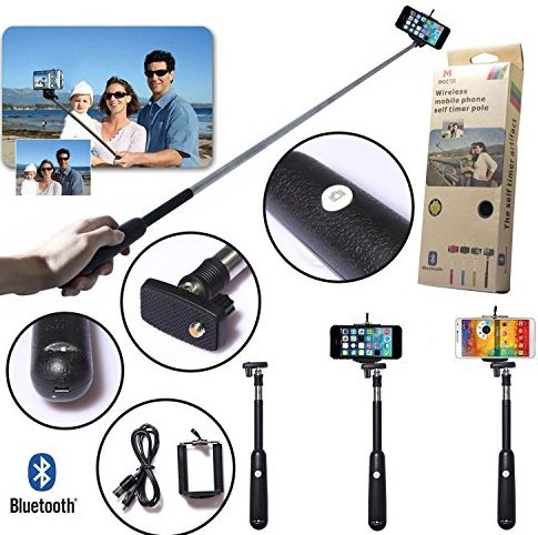 Kool(TM) Black Universal Wireless Bluetooth Extendable Self-portrait Shutter Monopod Handheld Selfie Stick fo
