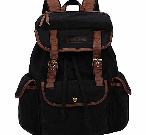 Koolertron unisex vintage bag classic backpack casual canvas bag travel school shoulder Bag Bookbag ipad bag messenger bag for teenage girls/boys(Black3)