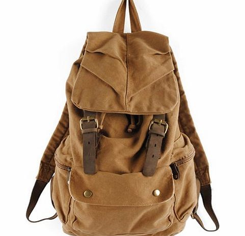 Koolertron Vintage Canvas Leather Hiking Travel Military Backpack Messenger Tote Bag Video Portable Carry Case 