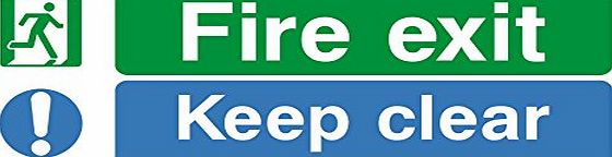 KPCM Display escape route keep clear Fire exit keep clear safety sign - Self adhesive sticker 300mm x 110mm