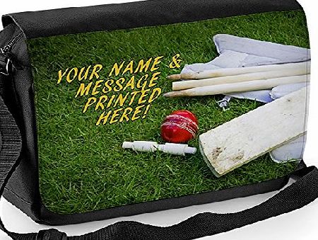 Krafy Gifts Personalised Cricket Bat Stumps Ball St183 School Shoulder Work Messenger College Bag Gift ** Add a Name or Text **