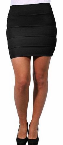 Krisp  Womens Ribbed Bandaged Panel fitted zip Mini Skirt Bodycon Stretch Party Club Wear Dress (10, Black)