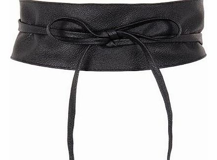 Krisp Womens Soft PU Faux Leather Self Tie Wrap Around Obi Waist Band Cinch Boho Belt (Black,One Size )