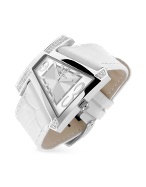 Krizia Women` Diamond Frame White Leather Dress Watch