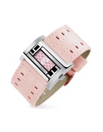 Women` Pink Wide Leather Band Dress Watch