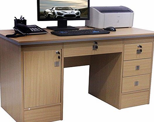 KSM Brand Computer Desk in Black, Beech White amp; Walnut With 3 Locks For Home Office (Beech 617/110)