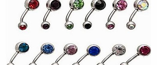 12 x 15mm Surgical Steel Screw Naval Belly Bar Assorted Coloured Crystals from Kurtzy TM