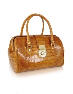 Camel Croco Stamped Leather Doctor-style Bag