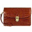 Cognac Croco-embossed Leather Clutch