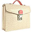 Ivory and Pink Croco-embossed Double Gusset Compact Briefcase