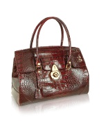 Ruby Red Croco Stamped Patent Leather Satchel Bag