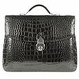 Shiny Black Croco-embossed Double Gusset Briefcase