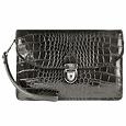 Shiny Black Croco-embossed Leather Clutch
