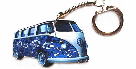 L R VW Campervan Keyring - Blue Flower Hippy Design - VW8